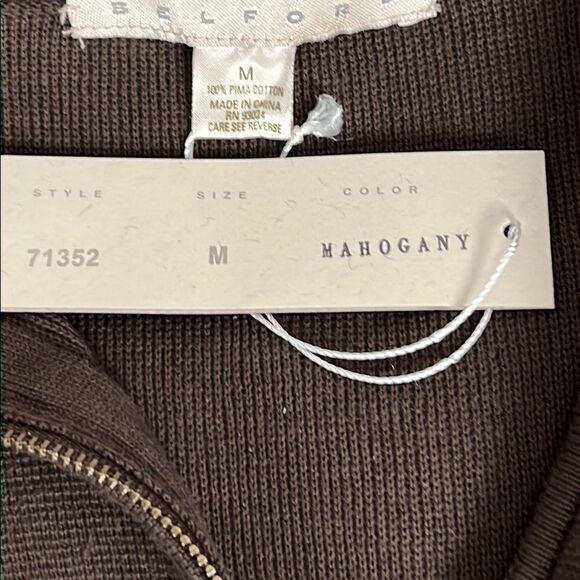 New BELFORD 1/4 Zip Sweater Pullover Kangaroo Pocket Brown Cotton Mock Neck M - Picture 10 of 12